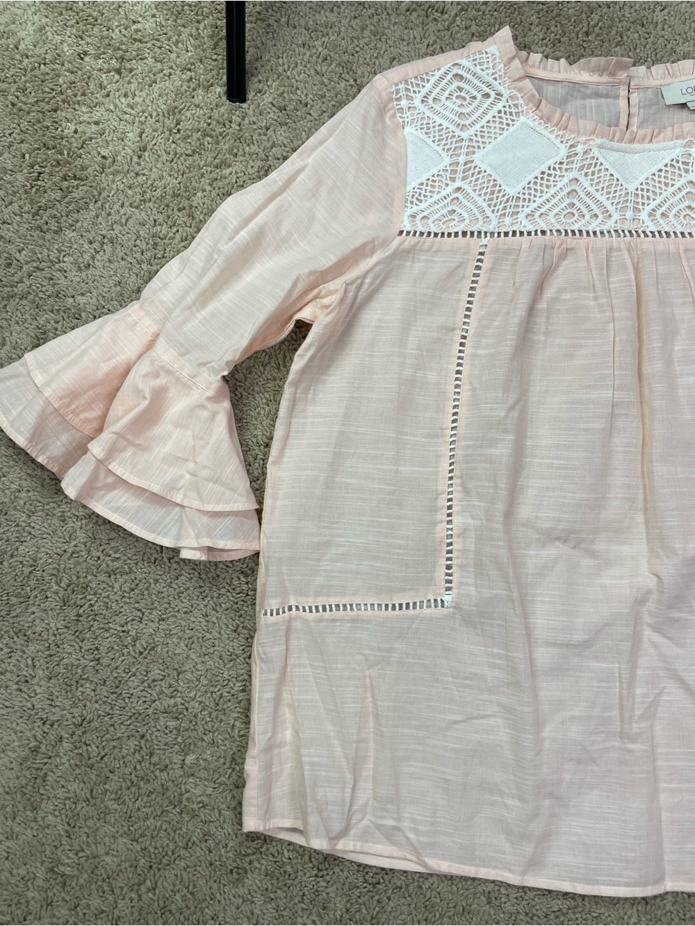 Loft Women’s Pale Pink Eyelet Yoke Peasant‎ Top - Picture 4 of 12